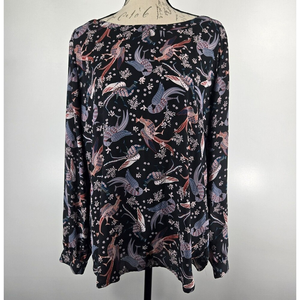 Loft Outlet Women's Size Large Blouse Black Birds Long‎ Sleeve